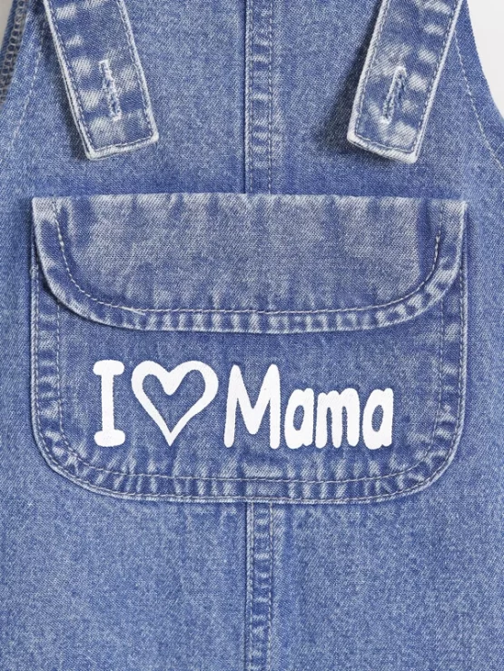 Baby Slogan Graphic Denim Button Pocket Overall - Image 3