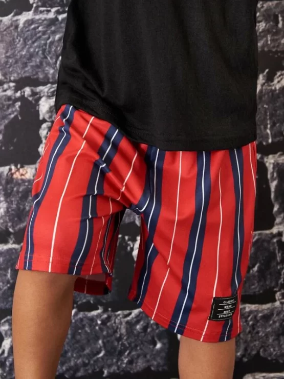 Toddler Boys Letter Graphic Tee & Striped Patched Track Shorts - Image 2