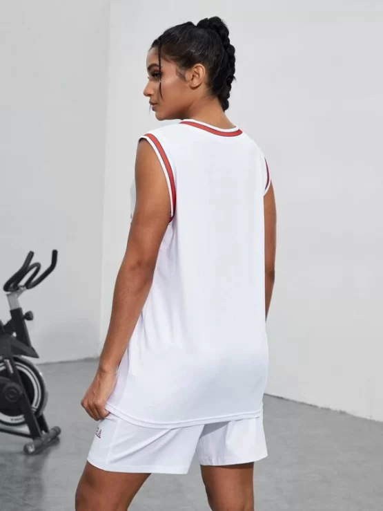 Tiger & Letter Graphic Striped Trim Sports Set - Image 2