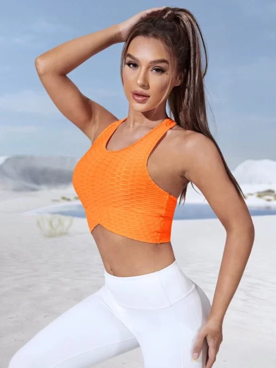 Textured Wrap Hem Sports Crop Tank Top - Image 3