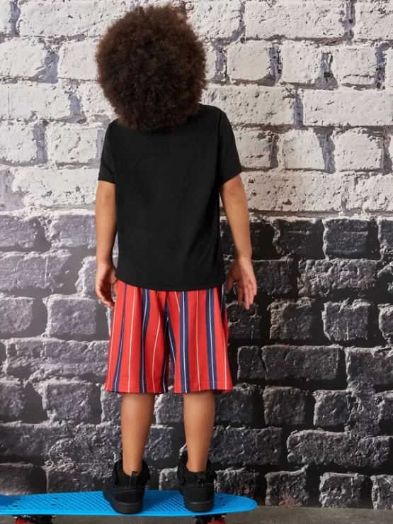 Toddler Boys Letter Graphic Tee & Striped Patched Track Shorts - Image 3