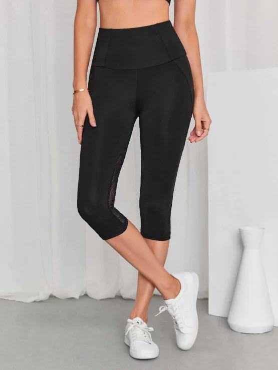 EMERY ROSE Contrast Mesh Wideband Waist Capris Leggings - Image 3