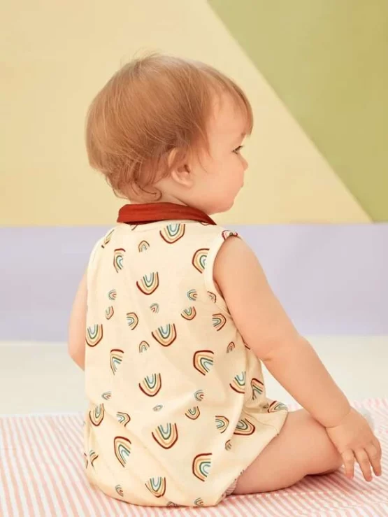Baby Cartoon Graphic Polo Neck Pocket Button Front Bodysuit - Image 2