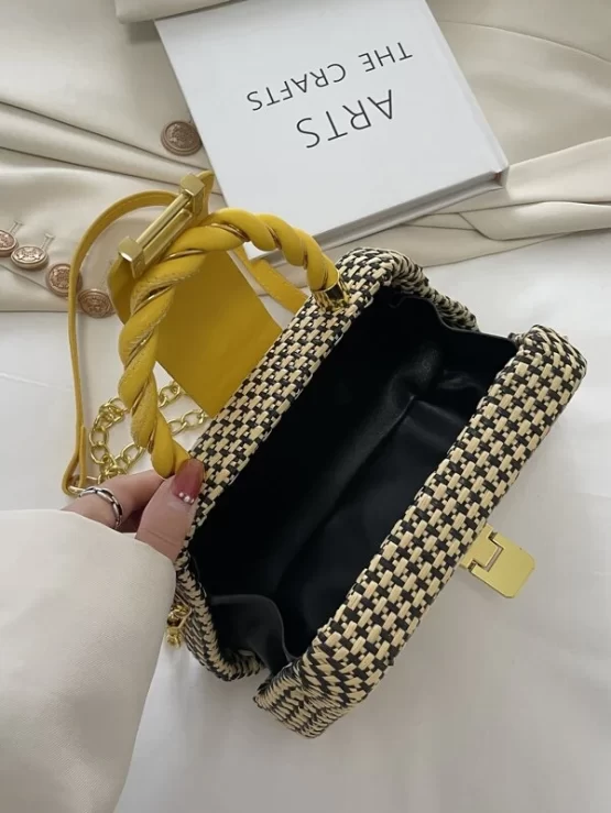 Metal Detail Adjustable Top Handle Colorblock Box Bag - Image 3