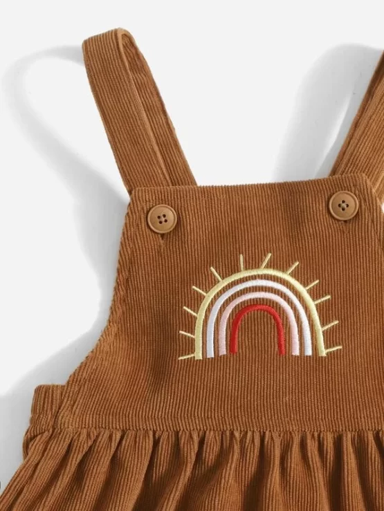 Baby Rainbow Embroidery Ruffle Hem Corduroy Overall Dress - Image 5