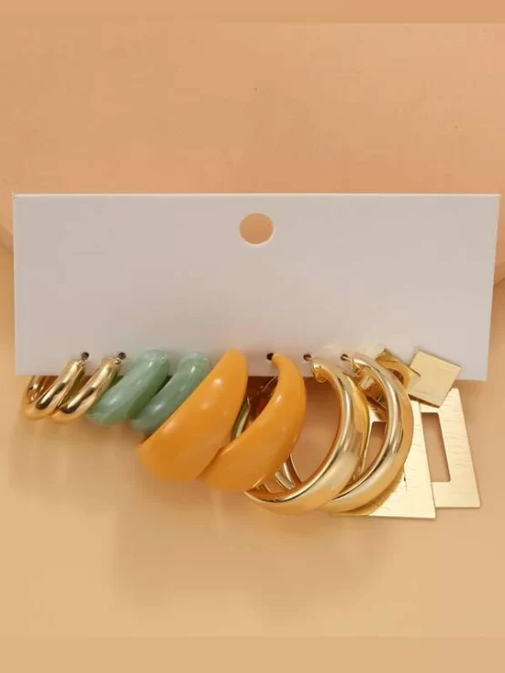Five pairs Hoop Geometric Decor Earrings