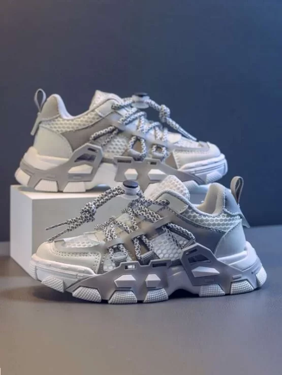 Boys Mesh Panel Drawstring Chunky Design Sneakers - Image 4