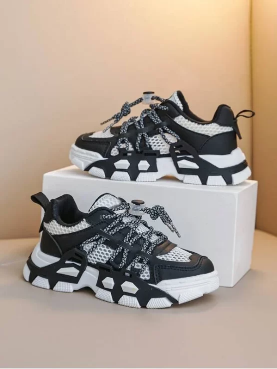 Boys Mesh Panel Drawstring Chunky Design Sneakers - Image 7