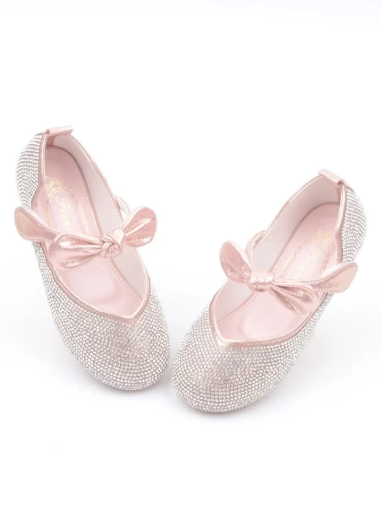 Girls Rhinestone & Bow Decor Mary Jane Flats