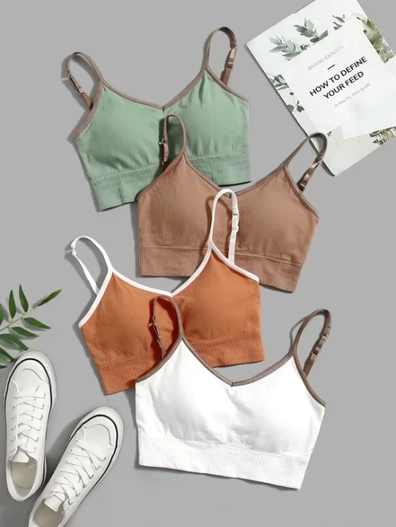 4pcs Medium Support Seamless Lightweight Contrast Binding Sports Bra