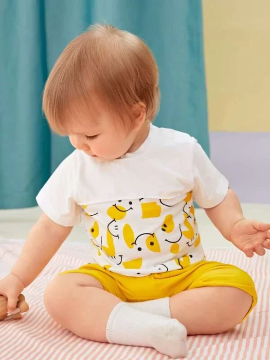Baby Colorblock & Cartoon Graphic Tee And Shorts