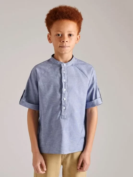 BASICS Boys Mock Neck Roll Up Sleeve Shirt