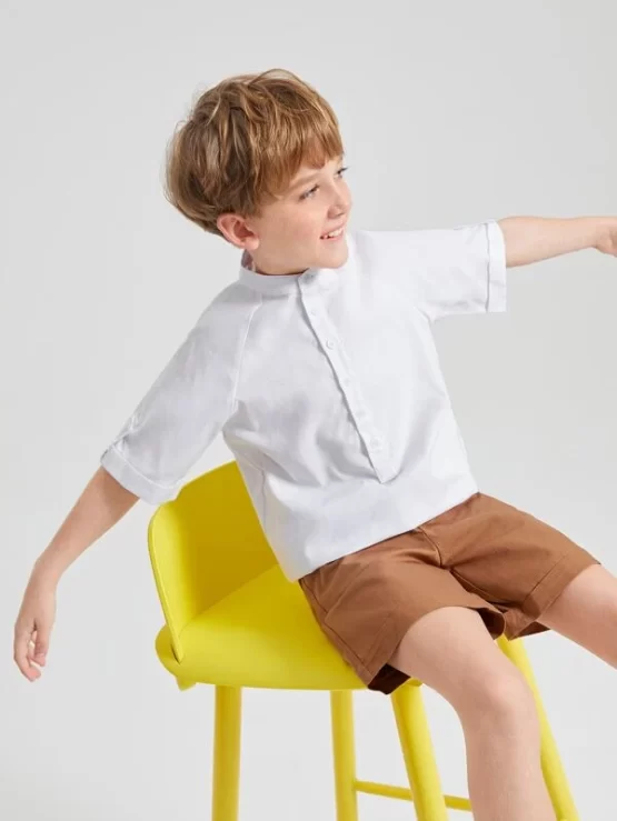 BASICS Boys Mock Neck Roll Up Sleeve Shirt - Image 4