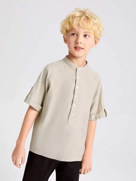 BASICS Boys Mock Neck Roll Up Sleeve Shirt - Image 7