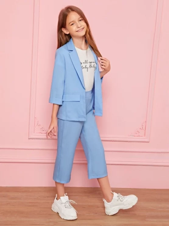 Girls Dressy Notch Collar Blazer and Pants Set