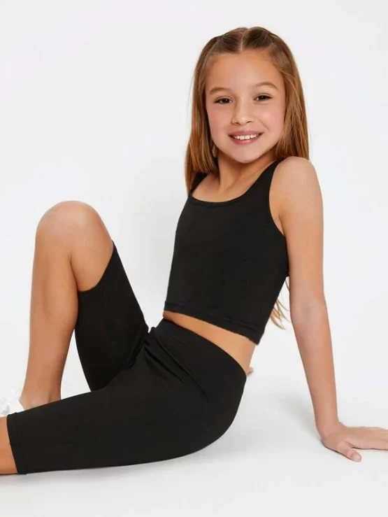 BASICS Girls Solid Tank Top & Biker Shorts Set