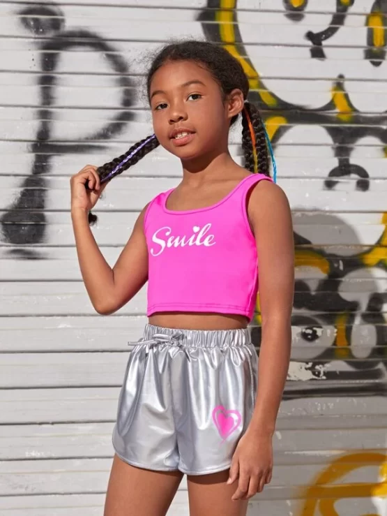 Girls Letter Graphic Tank Top & Shorts Set