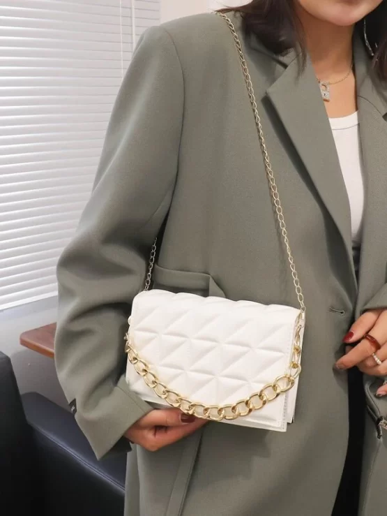 Quilted Elegant Pattern Chain Square Bag - Image 4