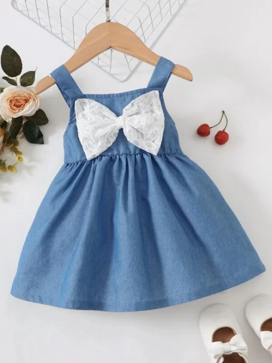 Baby Girl Bow Front Denim Cami Dress