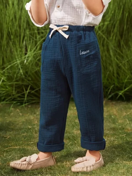 Toddler Boys Knot Letter Embroidery Pocket Patched Waist Pants - Image 4