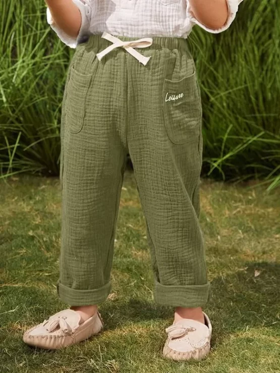 Toddler Boys Knot Letter Embroidery Pocket Patched Waist Pants - Image 7