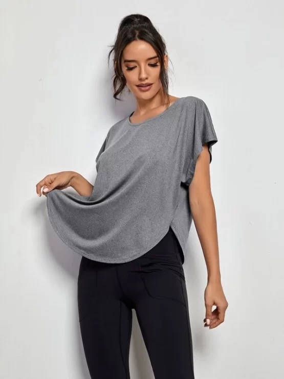 Batwing Plain Grey Solid Sports Sleeve Tee - Image 4