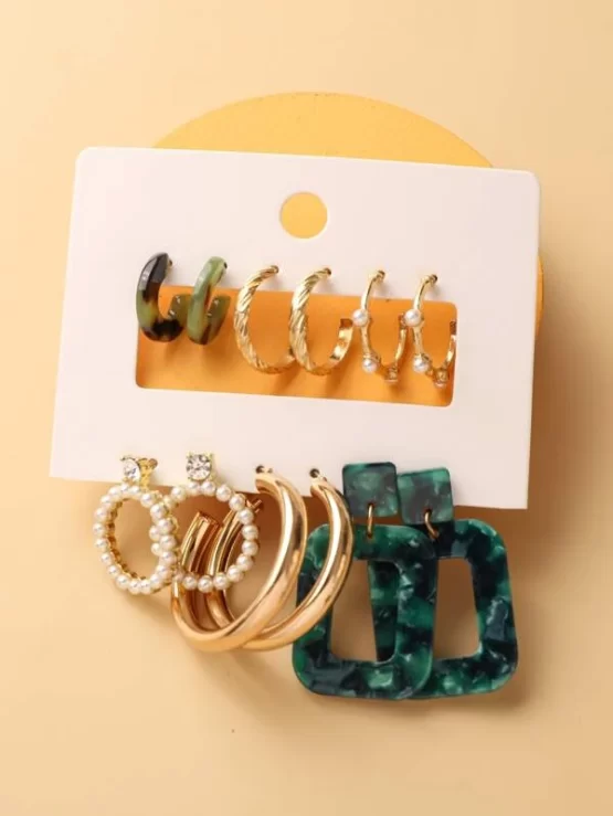6 pairs Geometric Faux Pearl Decor Earrings