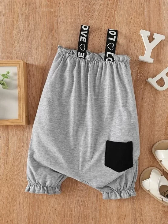 Baby Letter Tape Pocket Patched Cami Romper