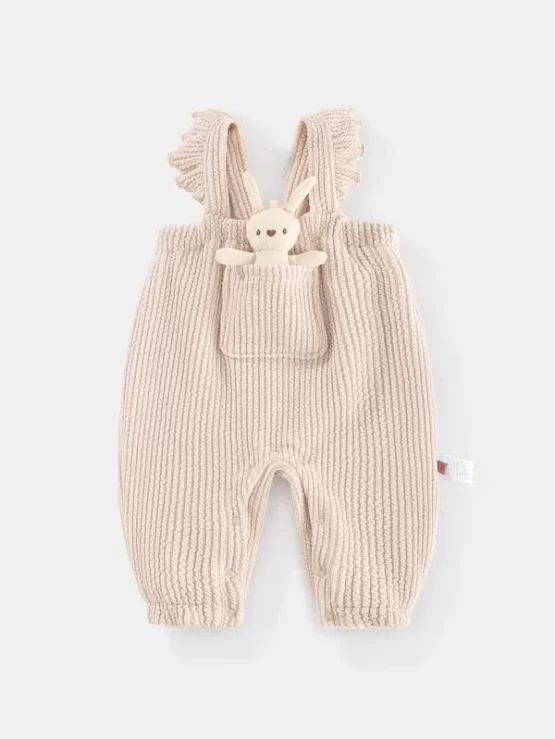 Peninsula Baby Pocket Ruffle Trim Overall Front Jumpsuit With Rabbit Doll - Image 4