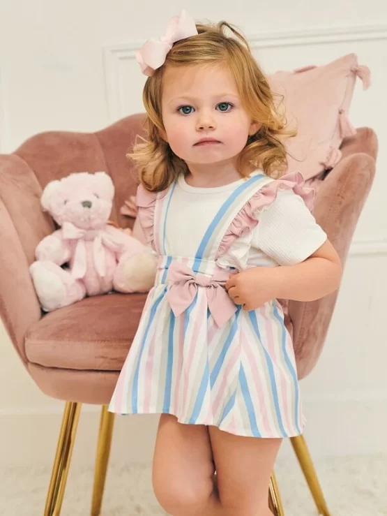 Baby Block Striped Ruffle Trim Suspender Dress Without Tee - Image 4