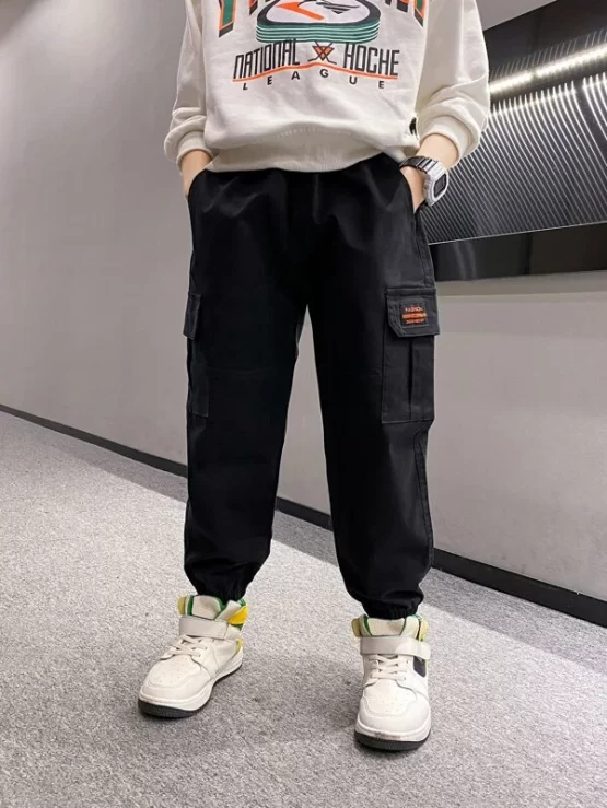 Boys Patched Detail Flap Pocket Side Elastic Waist Pants