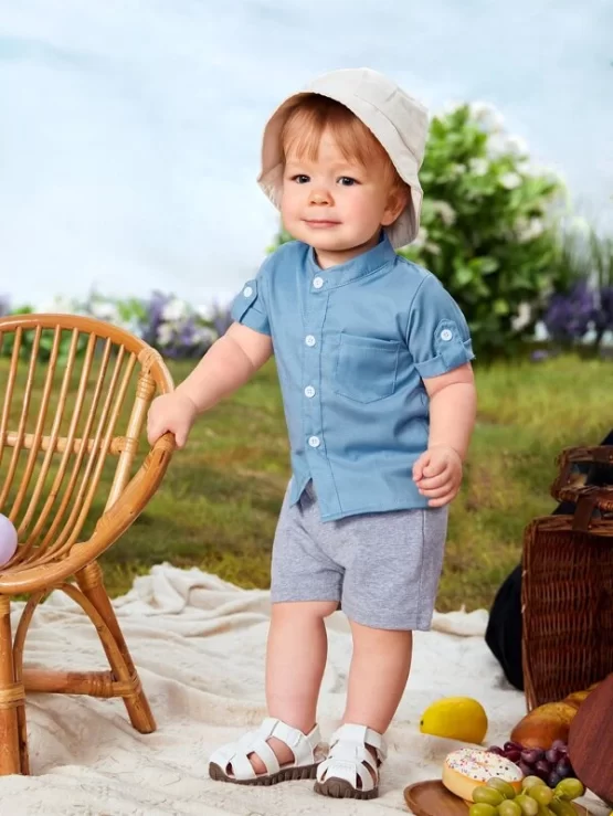 Baby Roll Tab Sleeve Shirt & Track Shorts