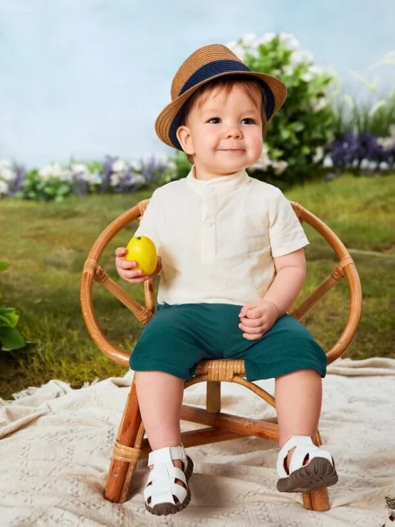 Baby Casual Half Button Blouse With Shorts - Image 4