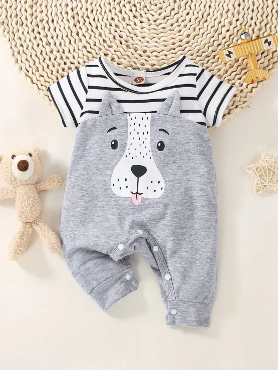Baby Striped & Cartoon Ear Design 3D Graphic Jumpsuit - Image 4