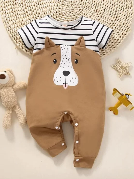 Baby Striped & Cartoon Ear Design 3D Graphic Jumpsuit - Image 7