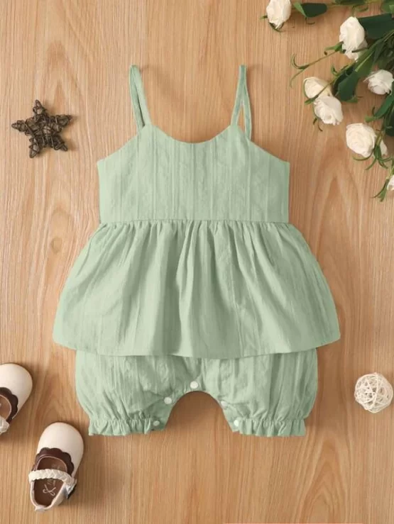 Baby Cute Plain Ruffle Peplum Cami Romper - Image 4