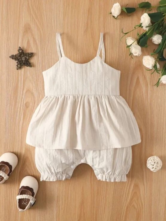Baby Cute Plain Ruffle Peplum Cami Romper - Image 7