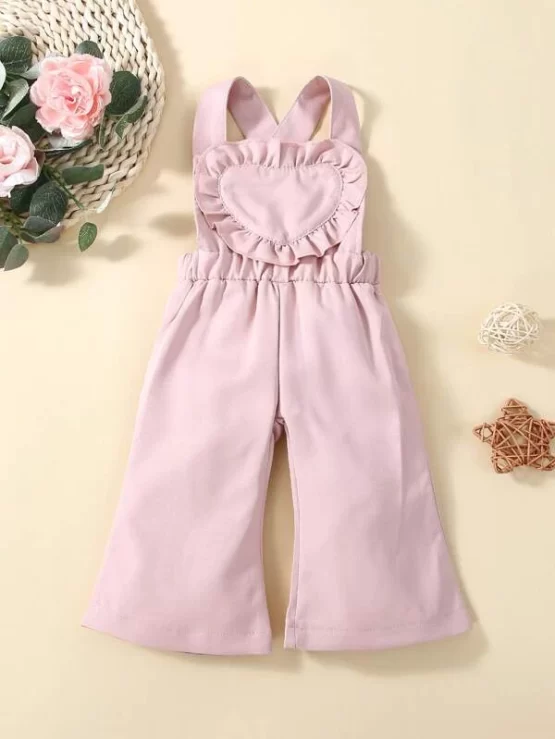 Baby Ruffle Trim Crisscross Overall Wide Leg Jumpsuit