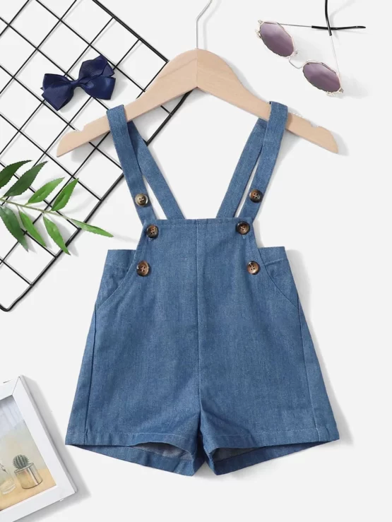 Baby Button Plain Straps Front Overall Romper