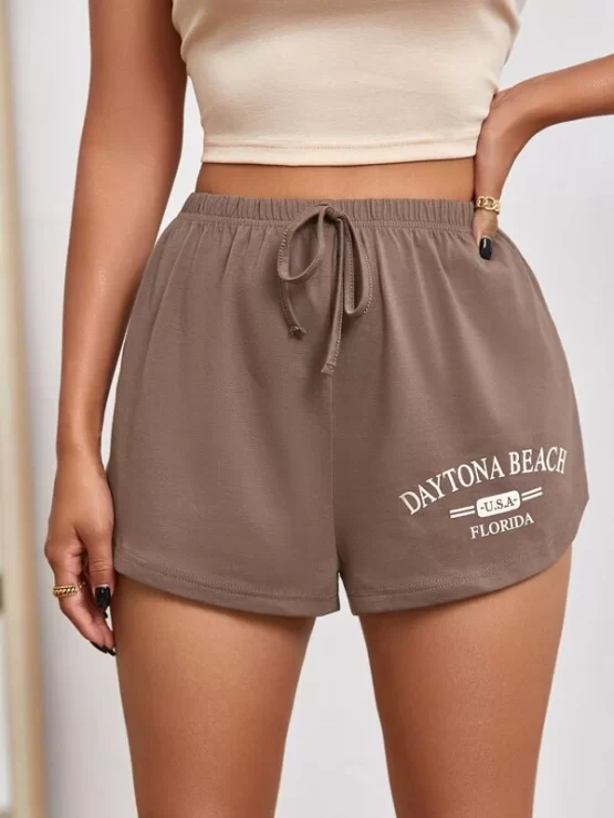Letter Graphic Knot Front Track Sports Shorts