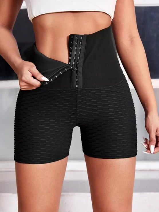 Solid Plain Skinny Hook and Eye Sports Shorts - Image 4