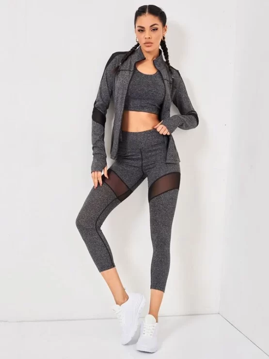 2pcs Breathable Mesh Insert Sports Set Without Bra - Image 4