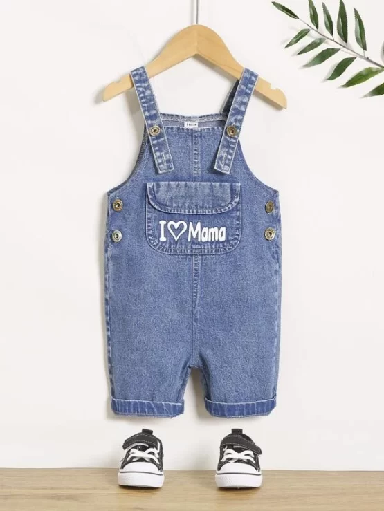 Baby Slogan Graphic Denim Button Pocket Overall