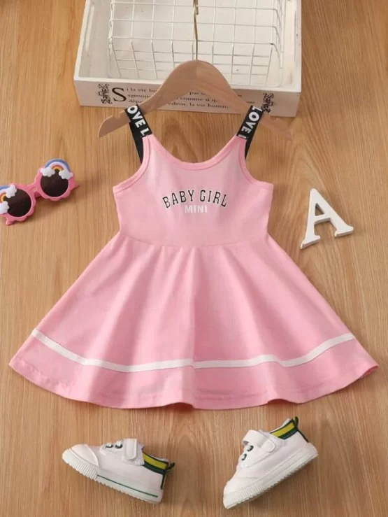 Baby Letter Graphic Contrast Tape Cami Dress