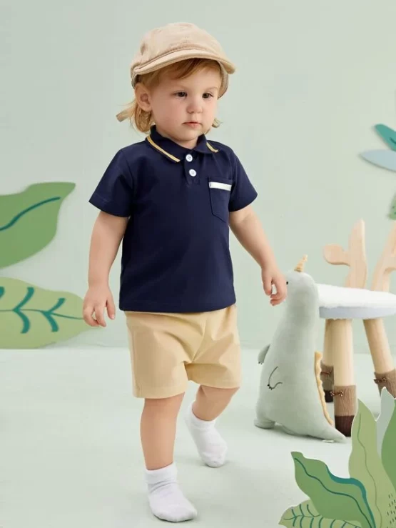 Baby Casual Contrast Trim Polo Shirt & Shorts - Image 4