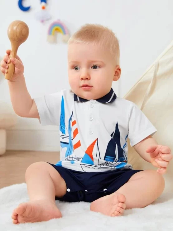 Baby Button Front Cartoon Graphic Romper