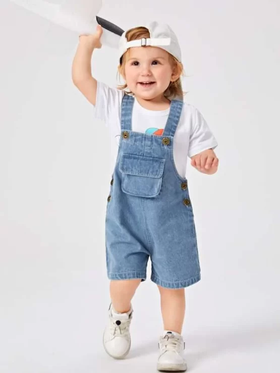 Baby Flap Pocket Denim Overall Romper - Image 4