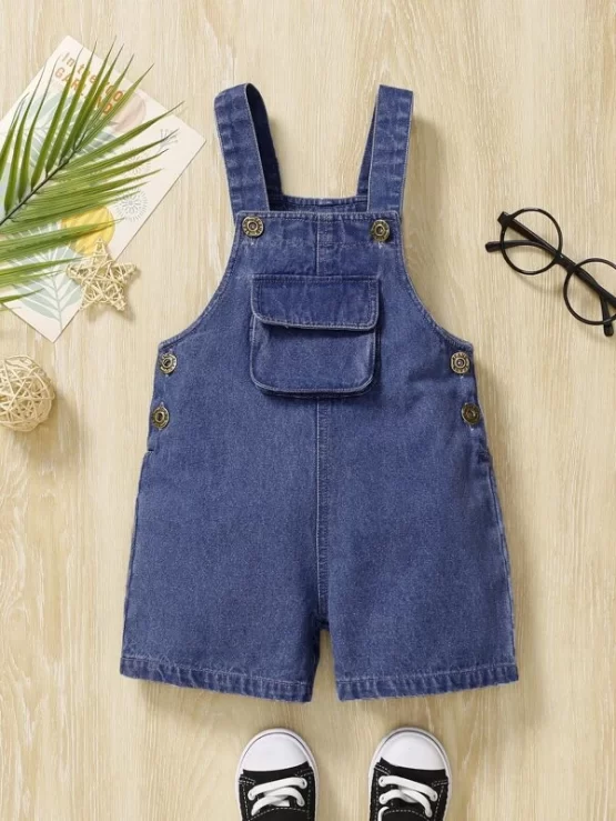 Baby Flap Pocket Denim Overall Romper - Image 7