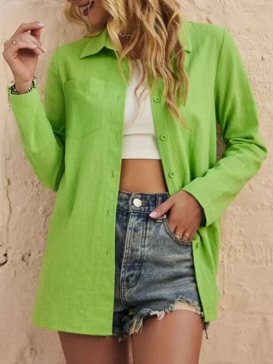 Solid Patched Pocket Button Through Blouse