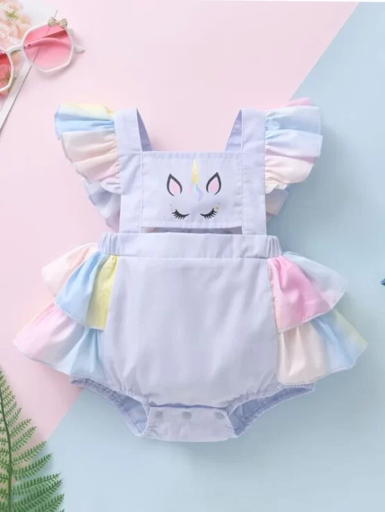 Baby Cartoon Graphic Ruffle Cut Out Trim Bodysuit - Image 7
